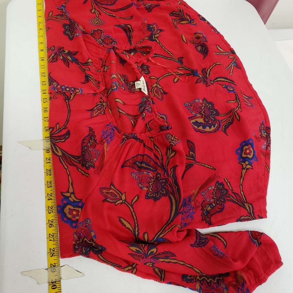 Lucky Brand Womens Bohemian Floral Tunic Top Size 2X Red Scoop Neck Long Sleeve - Picture 6 of 9